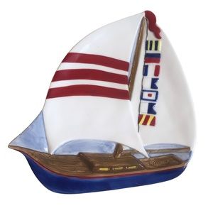 Fitz And Floyd Plate Nautical Flags Sailboat Canape Beachy Summer Boat Desert